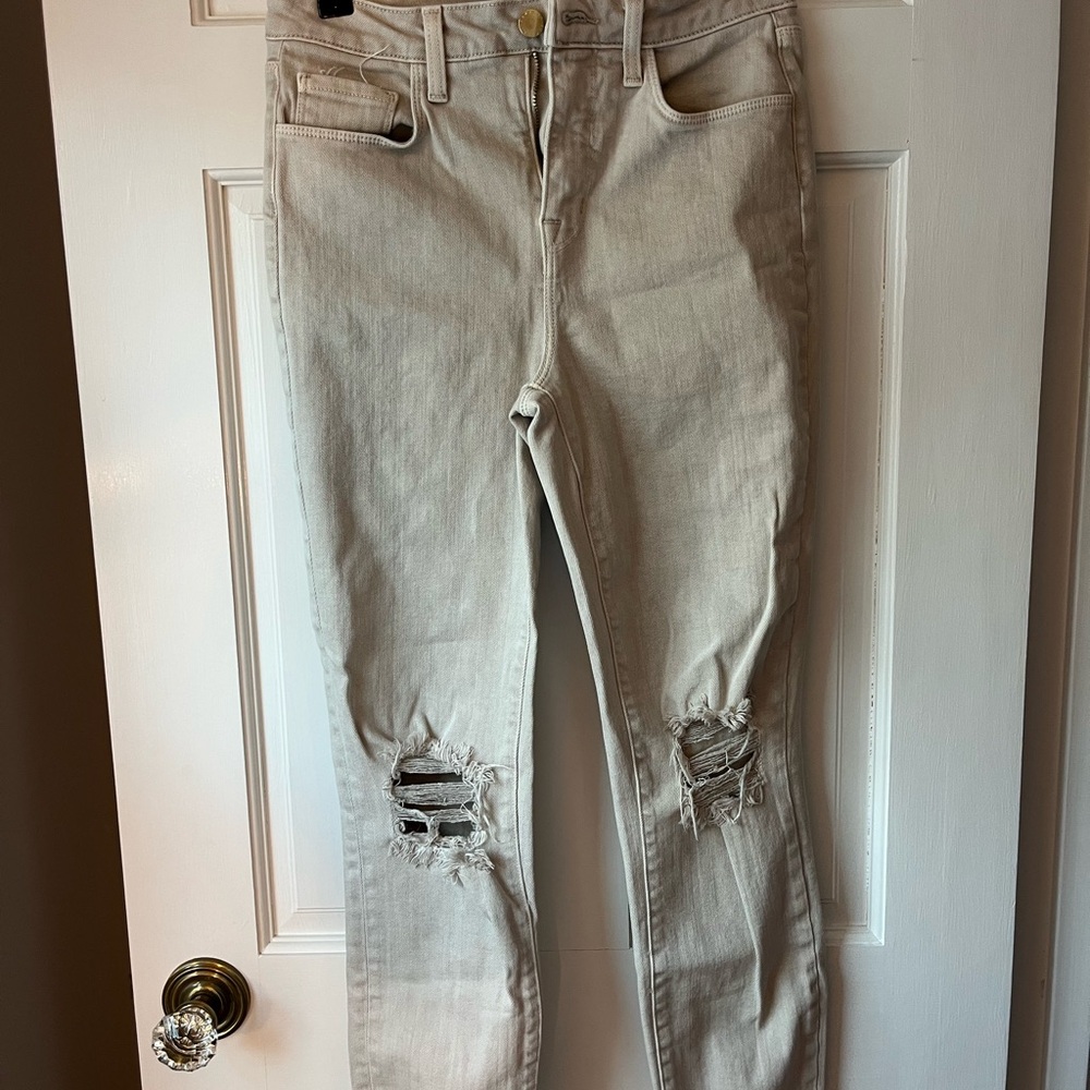 L'AGENCE Beige Skinny Jeans with Distressed Rips